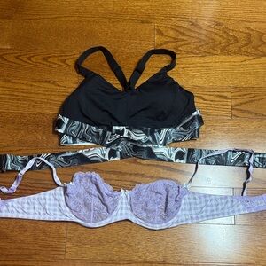Large Adore Me Black and Lavender Bra Set